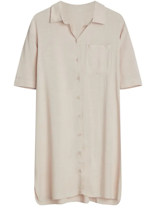 ESOTIQ Corenso - Nachthemd - Beige - Korte mouwen - Knoopsluiting
