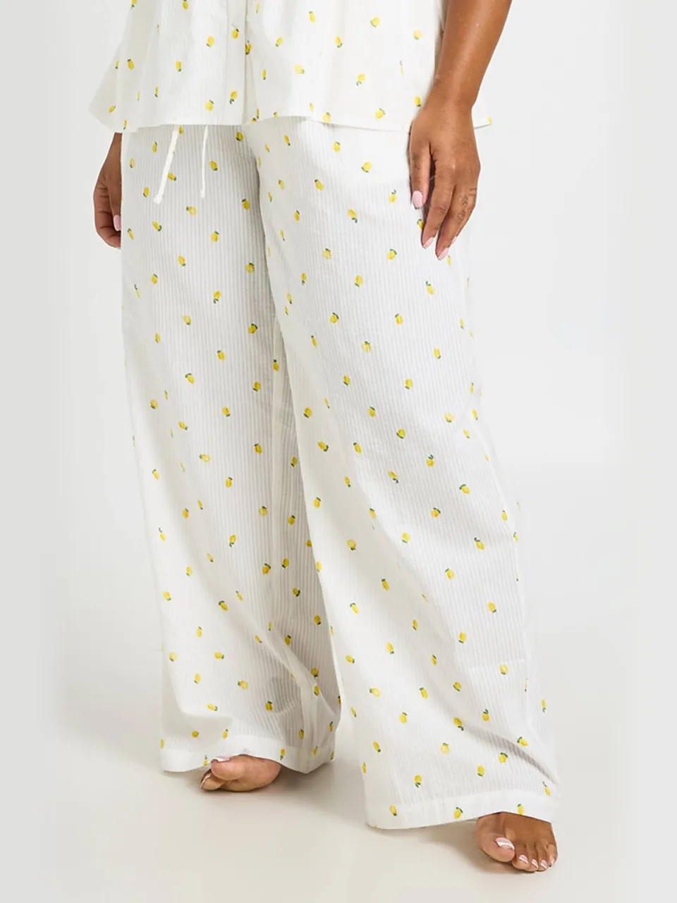 boohoo Dames Plus Wafel Citroen Pyjama Broek wit, foto 3