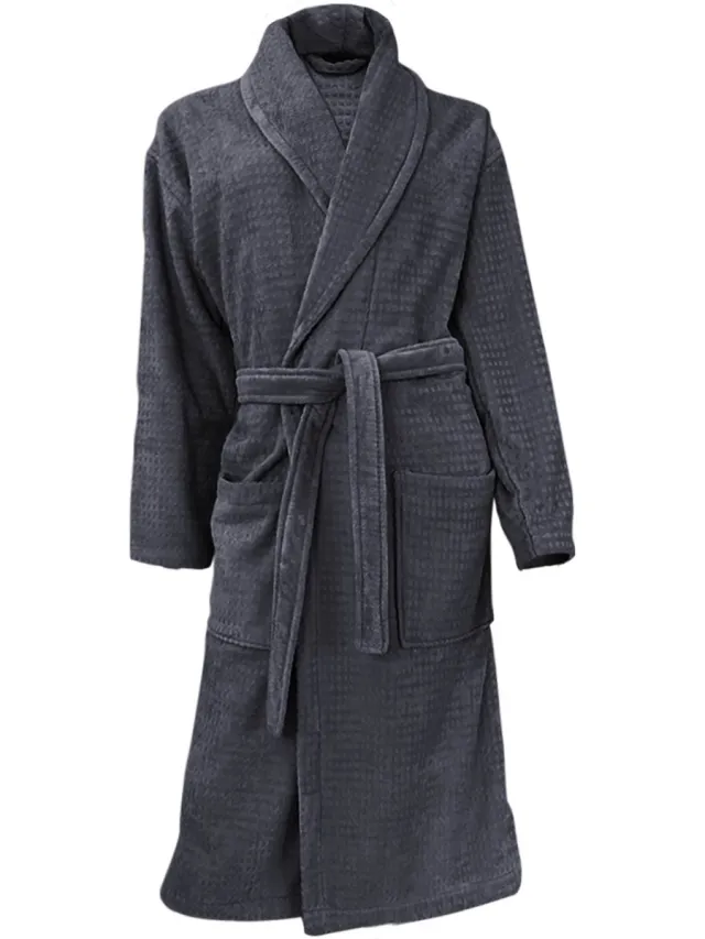 LINNICK Wafel Badjas - Badjas Velours Katoen - Dark Grey - Badjas Dames - Badjas Heren Antraciet