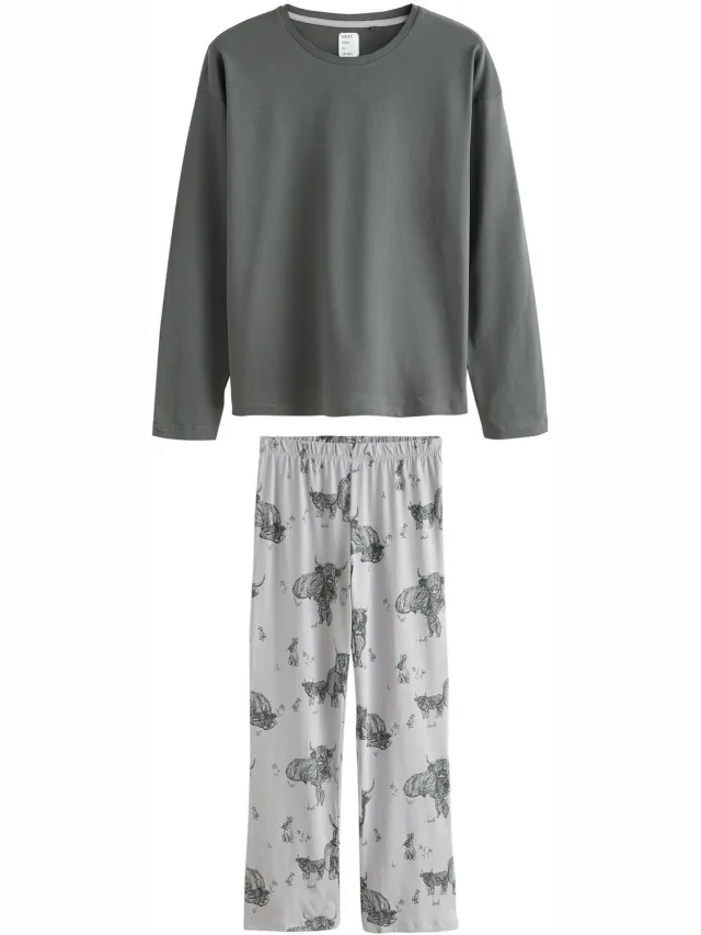 Next Dames - Pyjama met lange mouwen - Grijs Charcoal Grey Hamish The Highland Cow