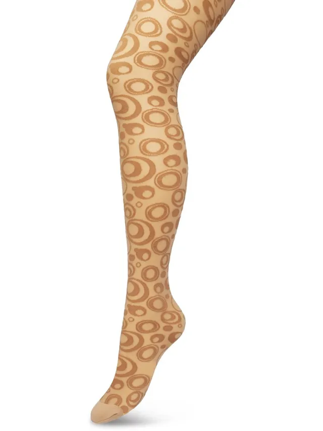Bonnie Doon Panty 50 Denier Bruin Dames - Rondjes en stipjes - Print - Cirkels - Dot Panty - Gladde Naden - Maximaal Draagcomfort - Circkles and Dots Tights - Chique Panty - Feestelijk - Macaroon - BP221904.275