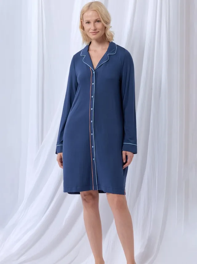 Lords & Lilies slaapkleed dames doorknoop - donkerblauw - 252-50-XDF-Z/831
