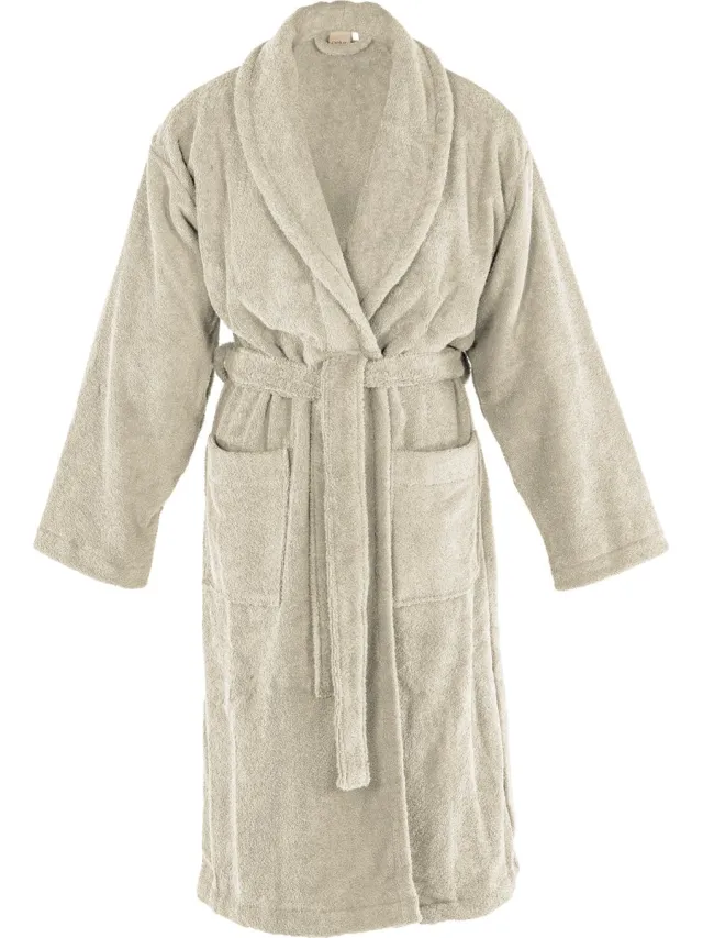 Tiseco Home Studio - Badjas DELUX - 100% katoen - 370 g/m² - badstof - unisex- riem en zakken - Zand