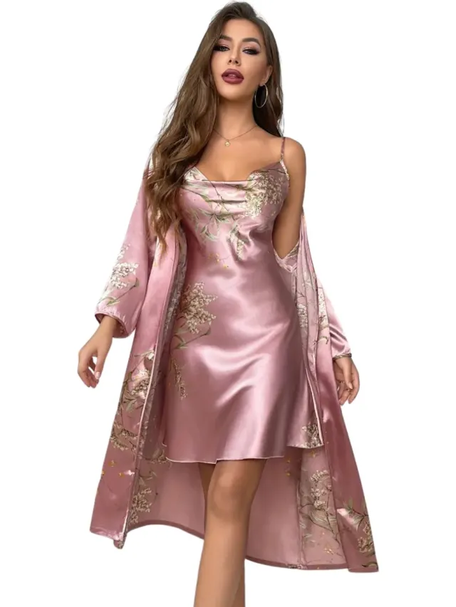 Nivard Satijnen Badjas Dames - Kimono - Kamerjas - Satijn - Ochtendjas - Pyjama - Roze