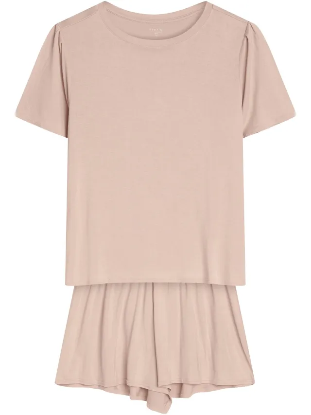 ESOTIQ Carmona - Damespyjamaset - Zandbeige - Korte mouwen - Short