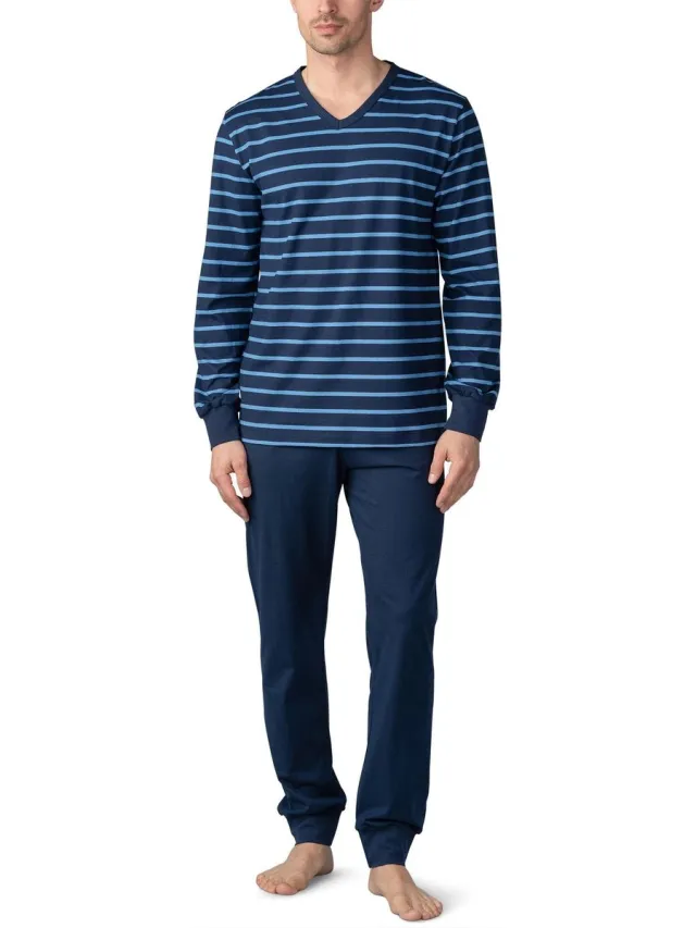 Mey heren pyjama Stratford - blauw gestreept
