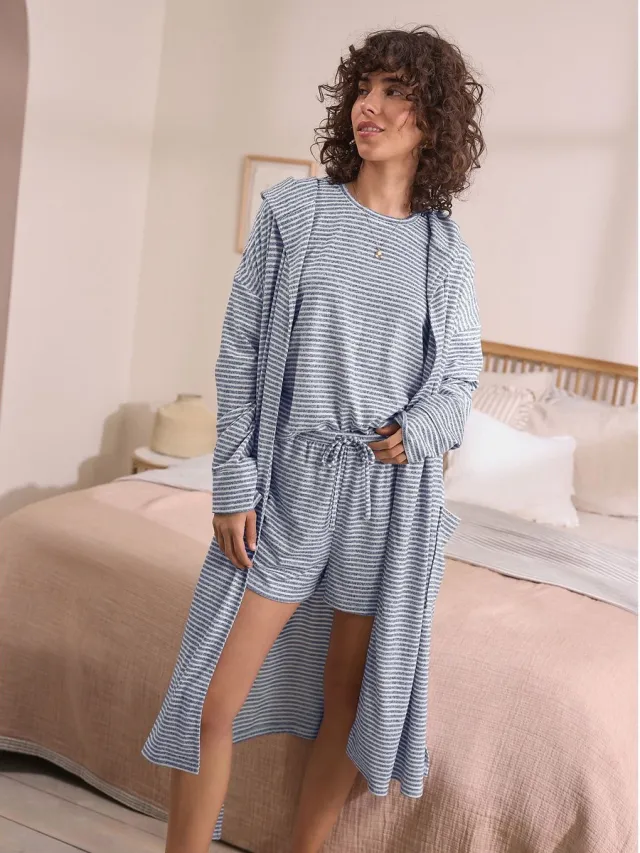 Next Dames - Lichtgewicht behaaglijke badjas - Grijs Grey Stripe
