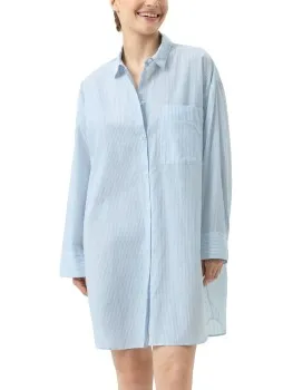 Mey Cotton Stripes Long Sleeve Nightshirt Wit,Blauw,Versch.kleure/Patroon