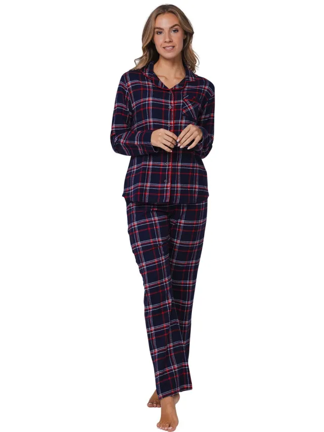 Rebelle Aspen Ski - Pyjama - Katoen Flanel - Doorknoop - Geruit Blauw