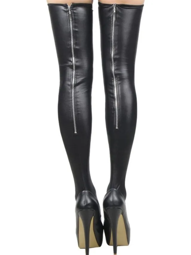 Caresse Leather look stay-up zwart