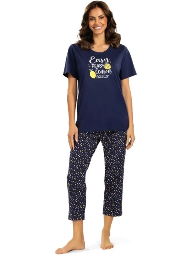 Comtessa Dames Pyjama - Katoen - Zomer - 7/8 broek - Blauw easy peasy Donkerblauw