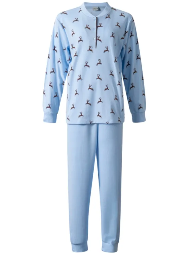 Lunatex warme dames pyjama 124286 - aangeruwd interlock - blauw