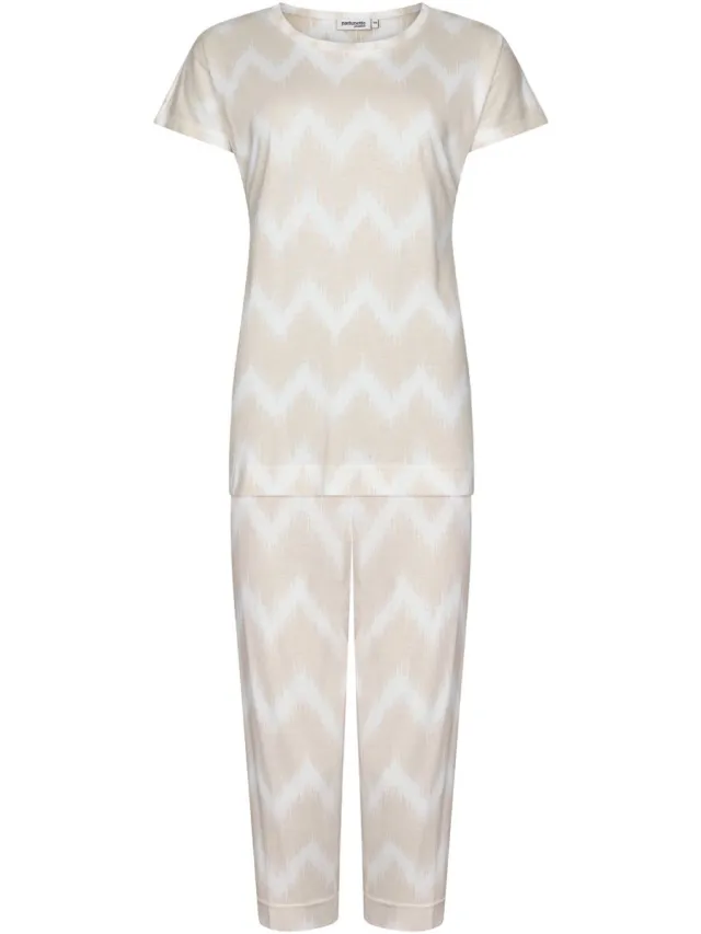 Pastunette Premium Pyjama Sketchy Waves - Beige/Wit - Katoen/Modal
