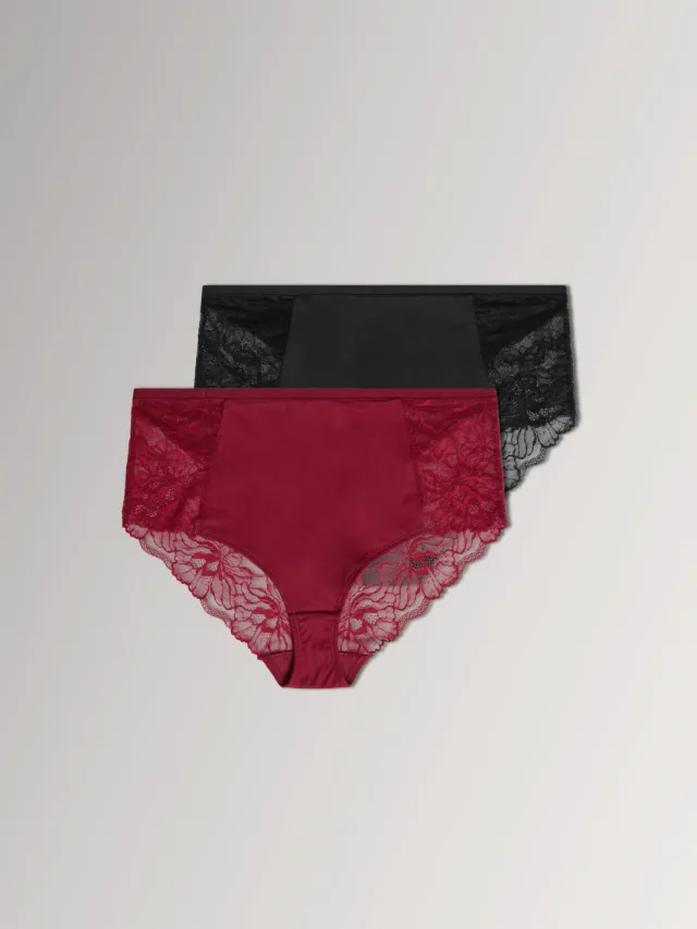 Yours Yourset 2Pack Rode Microvezel Kanten Maxislipssize 42-44 Red