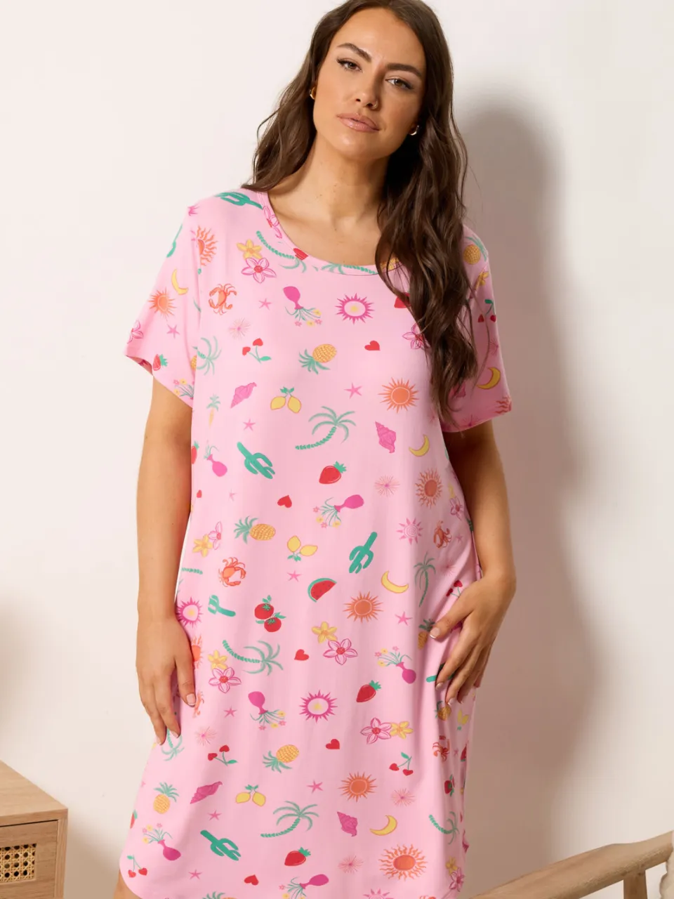 Yours Roze Zomerprint Nachthemd Met Lange Achterkant-52 Pink