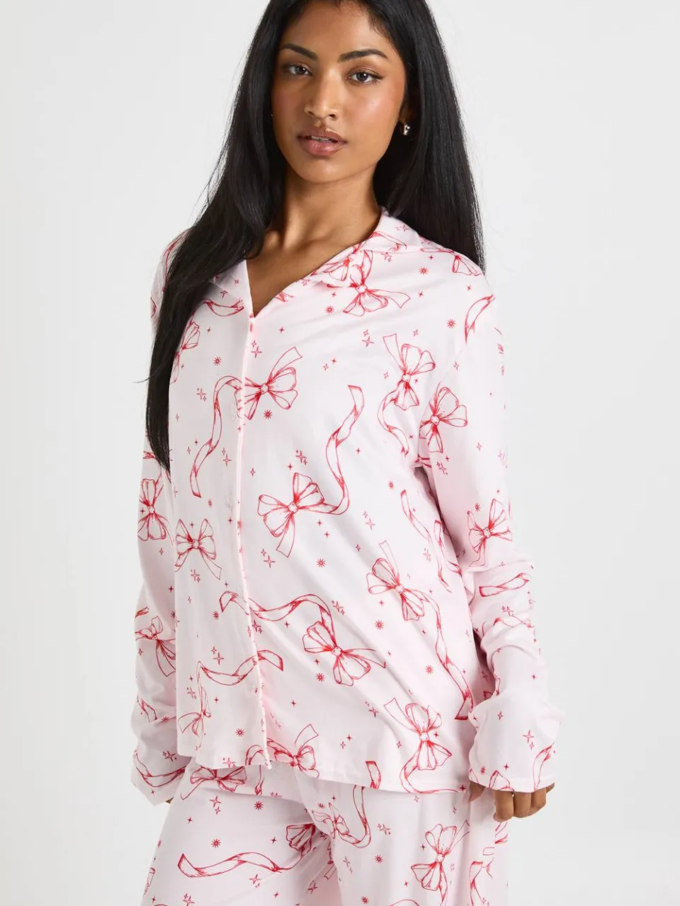 boohoo Dames Boogprint langarmig shirt & broek pyjama set baby roze, foto 4