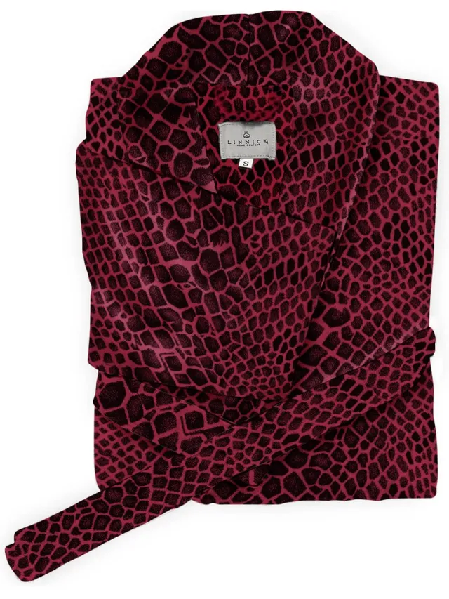 LINNICK Flanel Fleece Badjas Snake - bordeaux/black - M - Badjas Dames - Badjas Heren