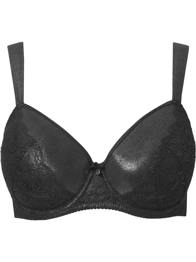 Ulla Popken Dames - Beugelbeha kant metallic effect zachte cups - Zwart