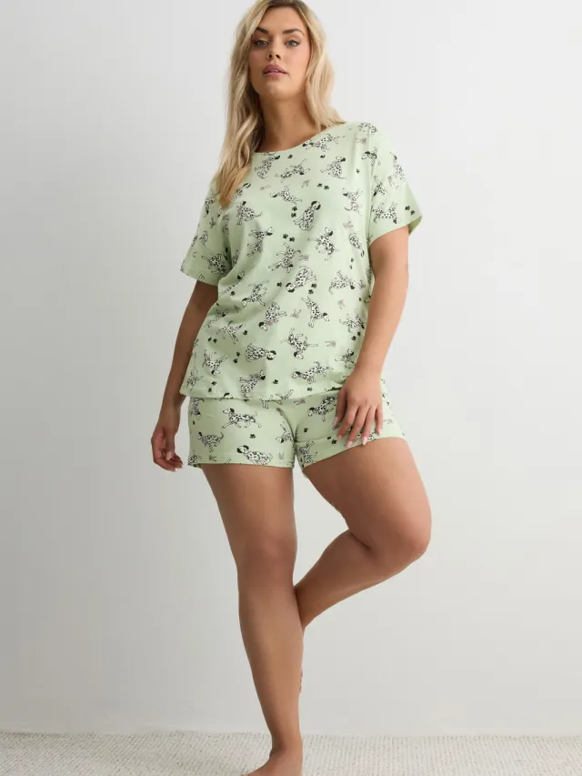 Yours Groene Pyjamaset Met Dalmatinerprint En Korte Mouwen-44 Green