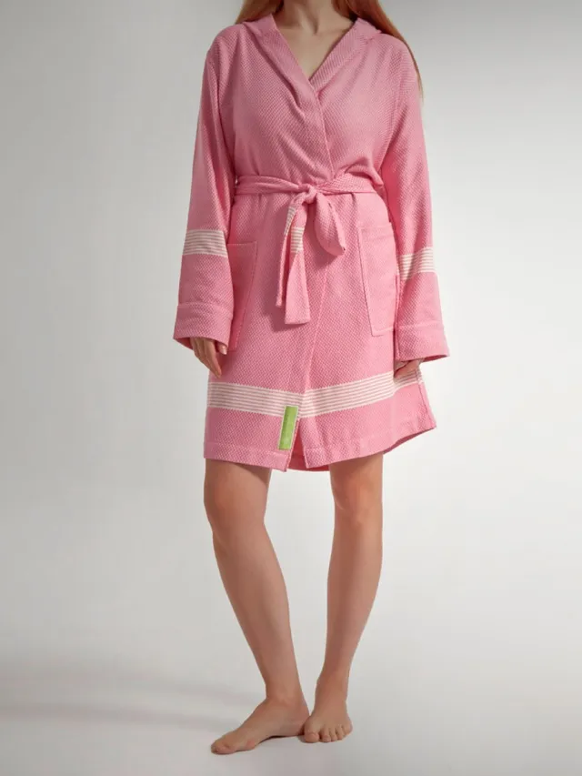 Happy Towels Sauna Badjas met Capuchon - Roze - L - Zacht Bamboegaren & Biokatoen - OPRUIMING