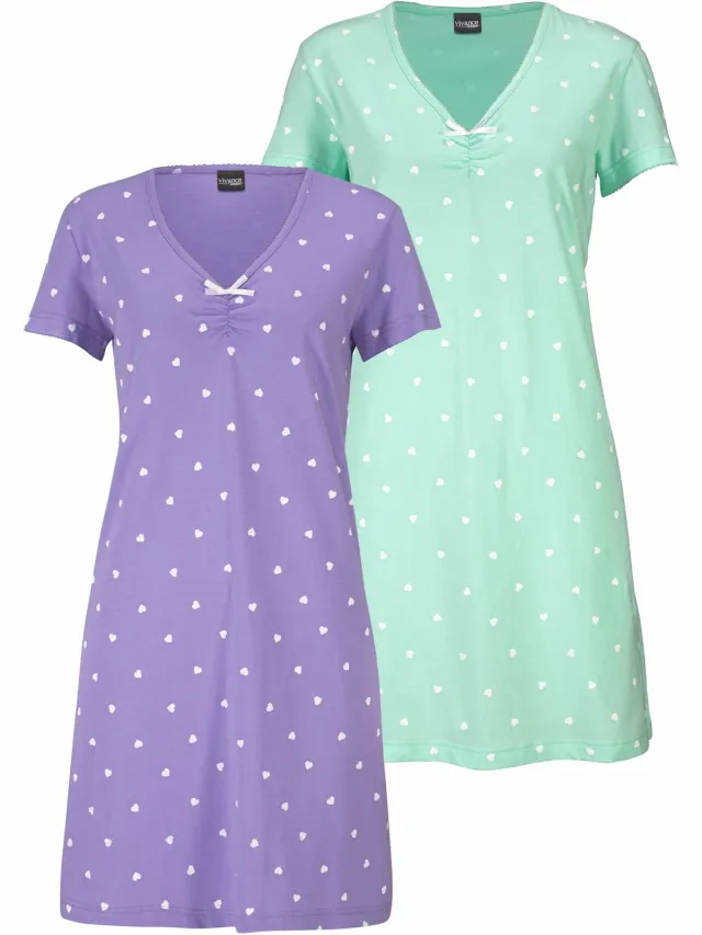nachthemd set van 2 mint lila hartjesprint mint, lila