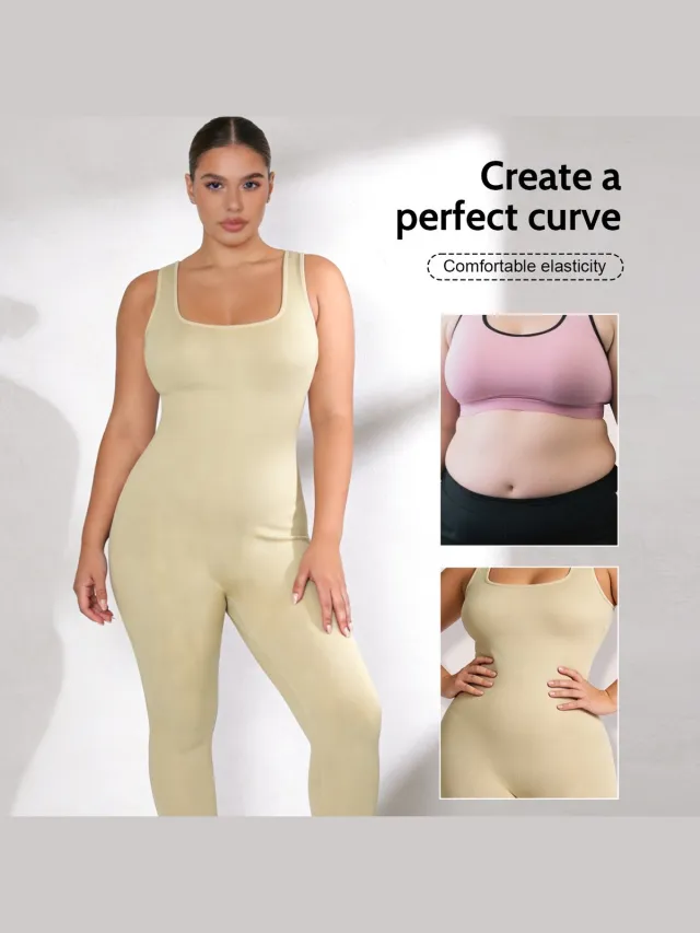 Meethoo Plus Size Panty – Dames Seamless Gevoerd & Corrigerend legging - Bodyfashion Dream Shaper Bodysuit - Winter-B-Beige-XL