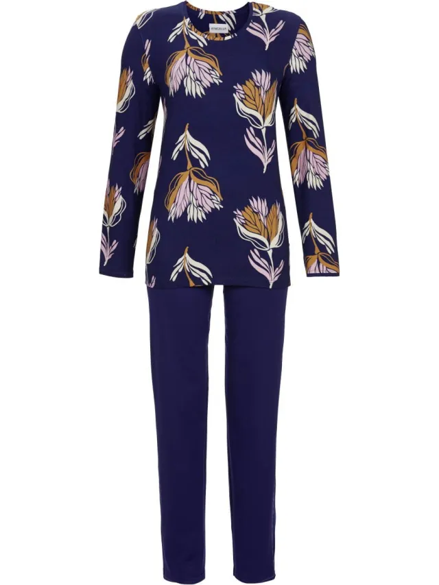 Ringella Marineblauwe pyjama bloemen Ringella - Blauw - Maat - 50