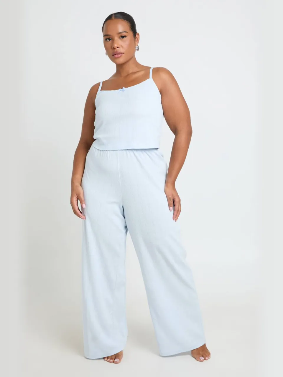 boohoo Dames Plus Pointelle Hemdje Pyjama Top Babyblauw