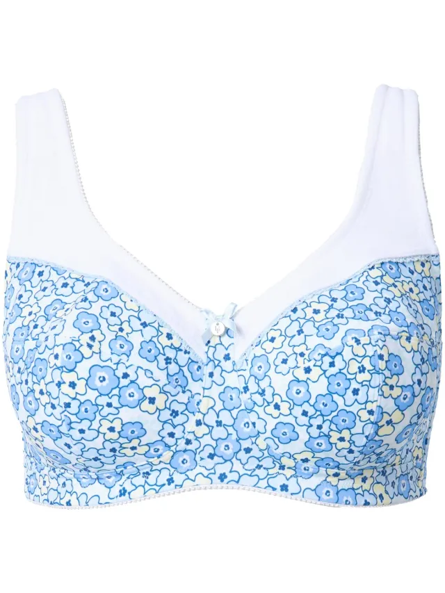 Ulla Popken Dames - Steunbeha bloemen zonder beugels - Blauw