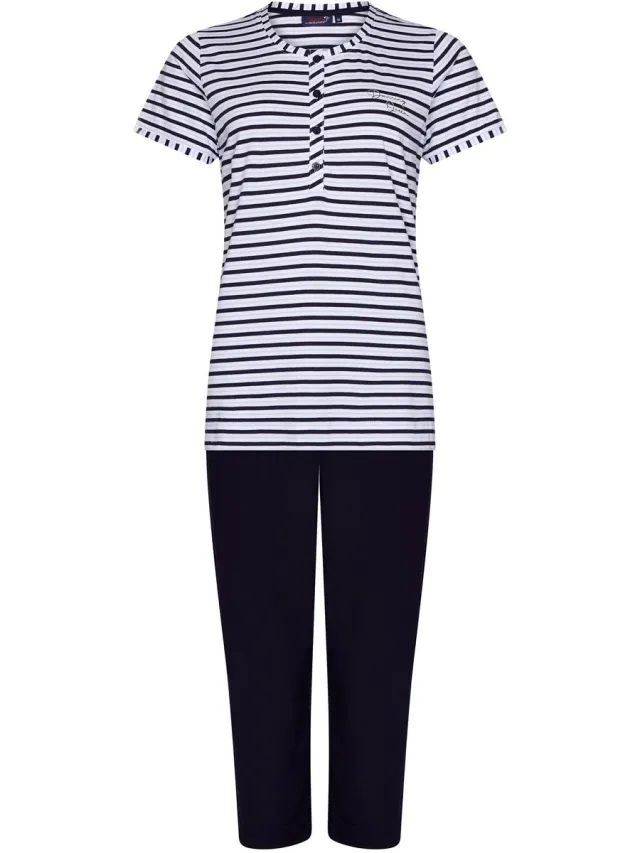 Rebelle Dames Pyjamaset Rebelle - Dancing Queen - Gestreept - Bio Katoen wit