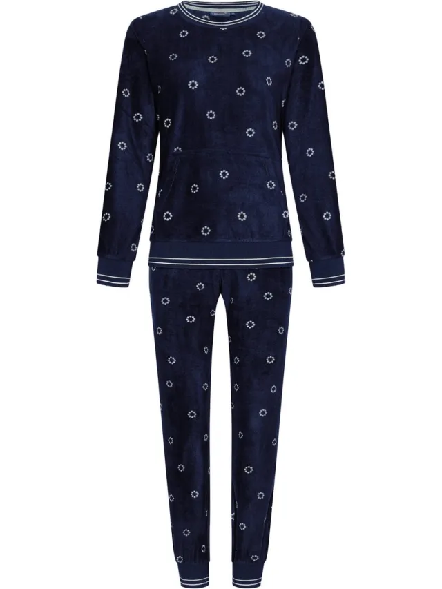 Rebelle warme fleece pyjama dames - Donkerblauw - Warme winter pyjama lange mouwen en ronde hals - 48