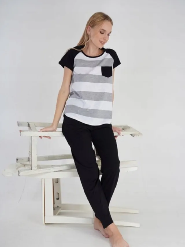 Vienetta katoen dames pyjama | maten : M- 3XL | 1XL Zwart