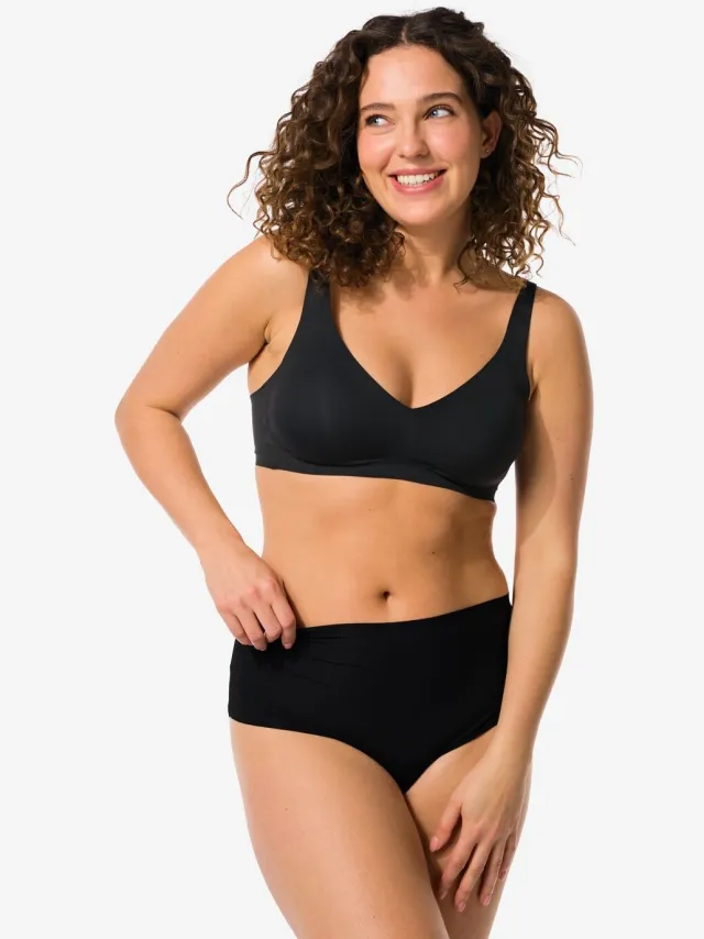 HEMA Damesstring hoge taille micro rib ultimate comfort zwart (zwart)