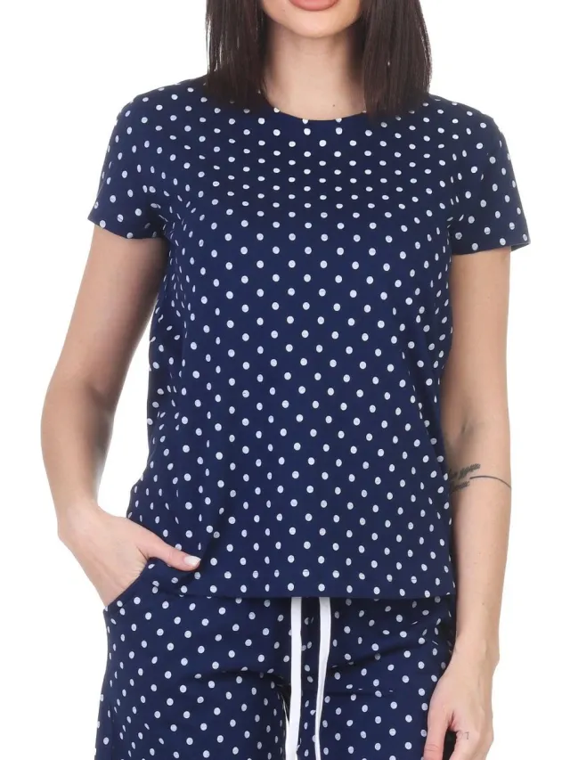 Normann Damespyjamashirt met korte mouwen mix & match punkte_marine