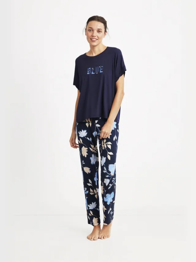 Catherine's Dames Pyjama Set, Korte Mouwen Donkerblauw