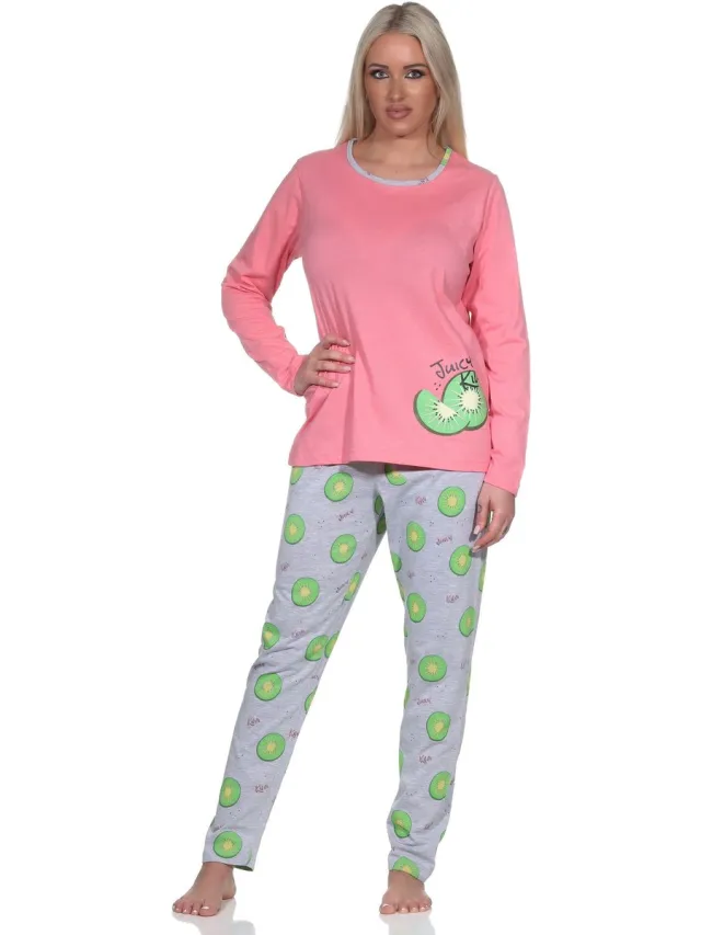 Normann damespyjama met lange mouwen en pyjamabroek in coole Allover Print pink