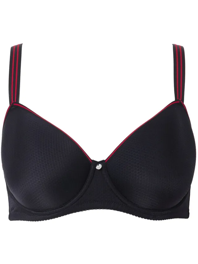 Ulla Popken Dames - Beugel-BH jacquardmotief spacercups - Zwart