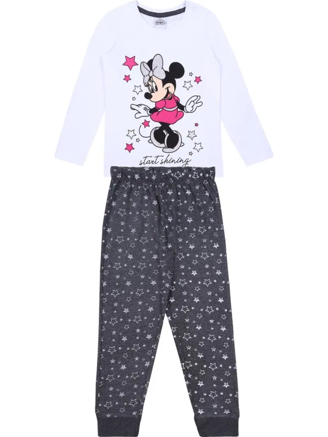 Disney Minnie Mouse DISNEY - Witte en grijze meisjespyjama met lange mouwen Wit en grizje