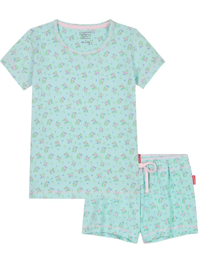 Claesen's pyjama set shorty meisje Flower Stars-122 Blauw