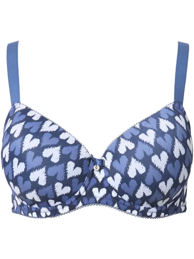 Ulla Popken Dames - Beugelbeha hartjes zachte cups - Licht zeilblauw