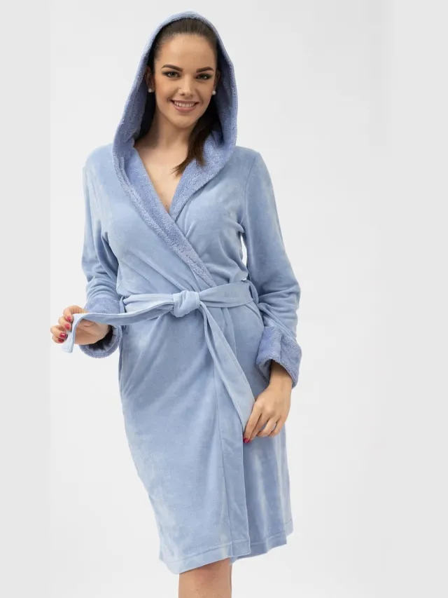 Belmanetti Badjas Dames Bamboe Velours Asheville Niki 1540/503 Royal Blue 46 Blauw