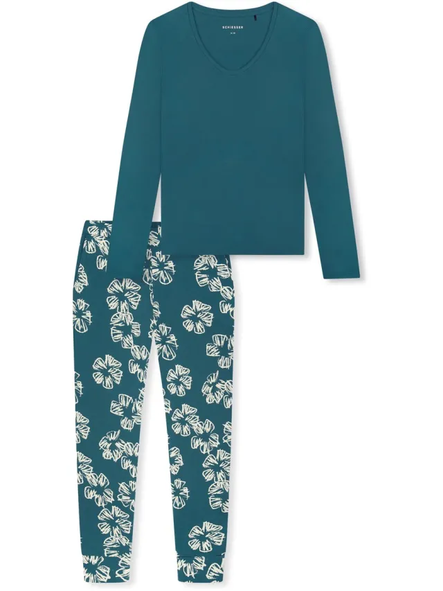 Schiesser dames pyjama Flower - Modal - Katoen - 40 - Groen