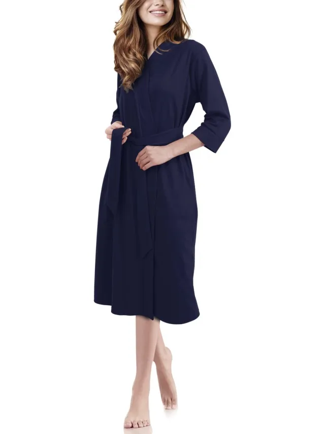 Ibenzoa Luxe en Zachte Damesbadjas van Lichtgewicht Gebreid Polykatoen voor Comfort en Stijl donkerblauw