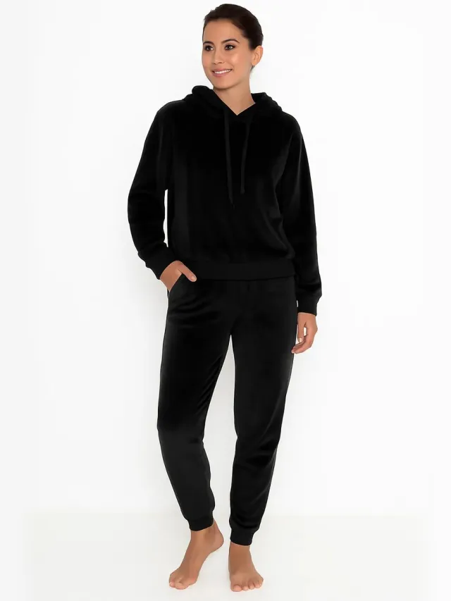 Apollo dames huispak Fleece - Lounge set dames - Vrouwen warm pyjama pak - loungewear dames - Zwart /