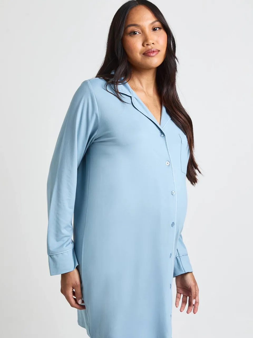 boohoo Dames Zwangerschaps Nachthemd Met Paspeldetail stoffig blauw, foto 3