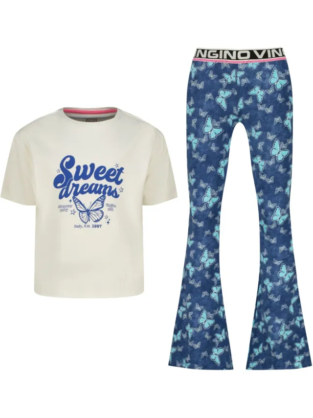 Vingino shirt en flared broek blauw wit Coconut Milk