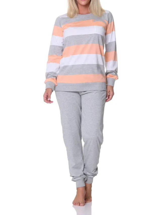 Normann Damespyjama met manchetten Pyjama in blokstreep-look - ook in overmaten apricot