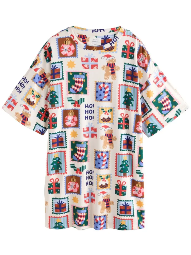 Next Dames - Matching Family nachthemd met kerstmotief - Crème Ecru Stamps