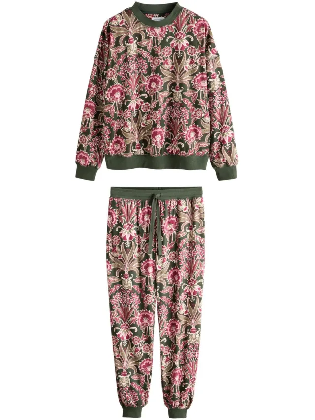 Next Dames - Behaaglijke pyjama met lange mouwen - Tall - Groen Green Floral