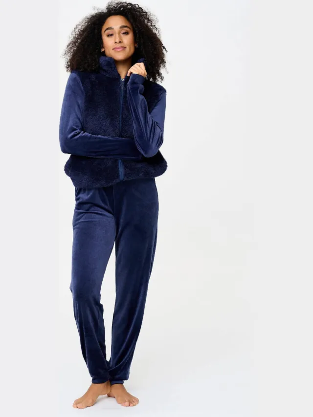 LingaDore fluwelen huispak - donkerblauw